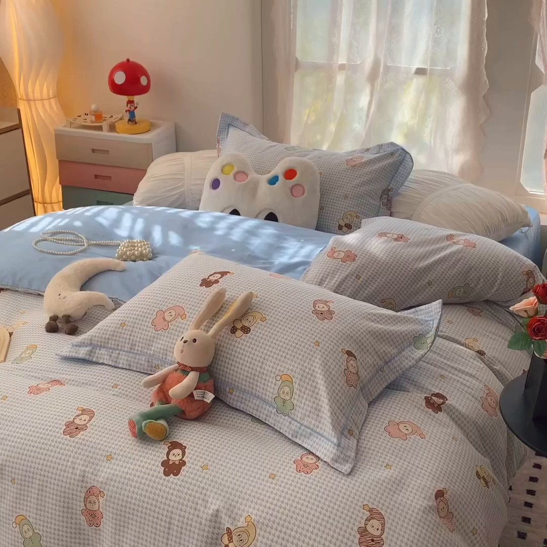 91家纺网 家纺一手货源 找家纺 奈萝家纺 2025新款全棉纯棉小清新印花四件套-第一波 小魔仙蓝