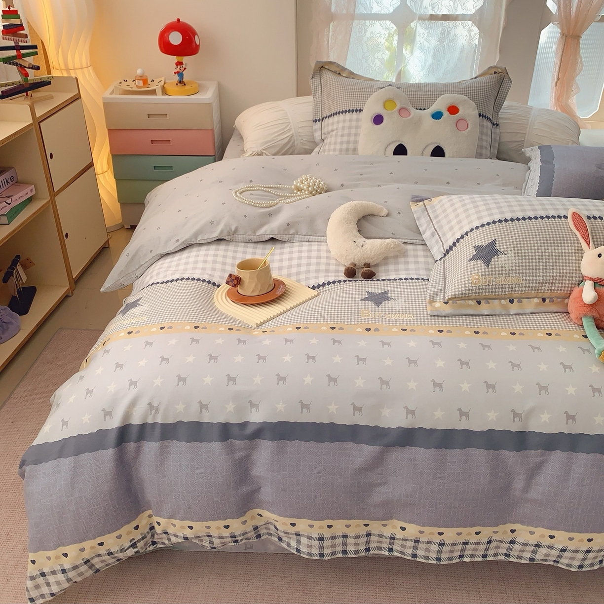 91家纺网 家纺一手货源 找家纺 奈萝家纺 2025新款全棉纯棉小清新印花四件套-第一波 星空物语