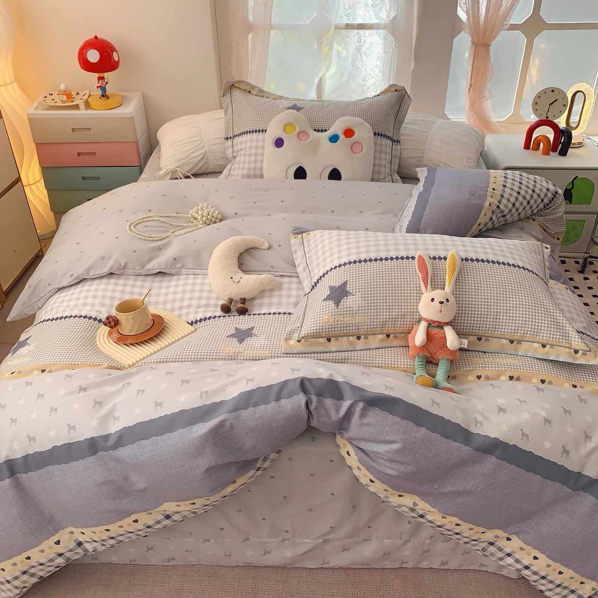 91家纺网 家纺一手货源 找家纺 奈萝家纺 2025新款全棉纯棉小清新印花四件套-第一波 星空物语