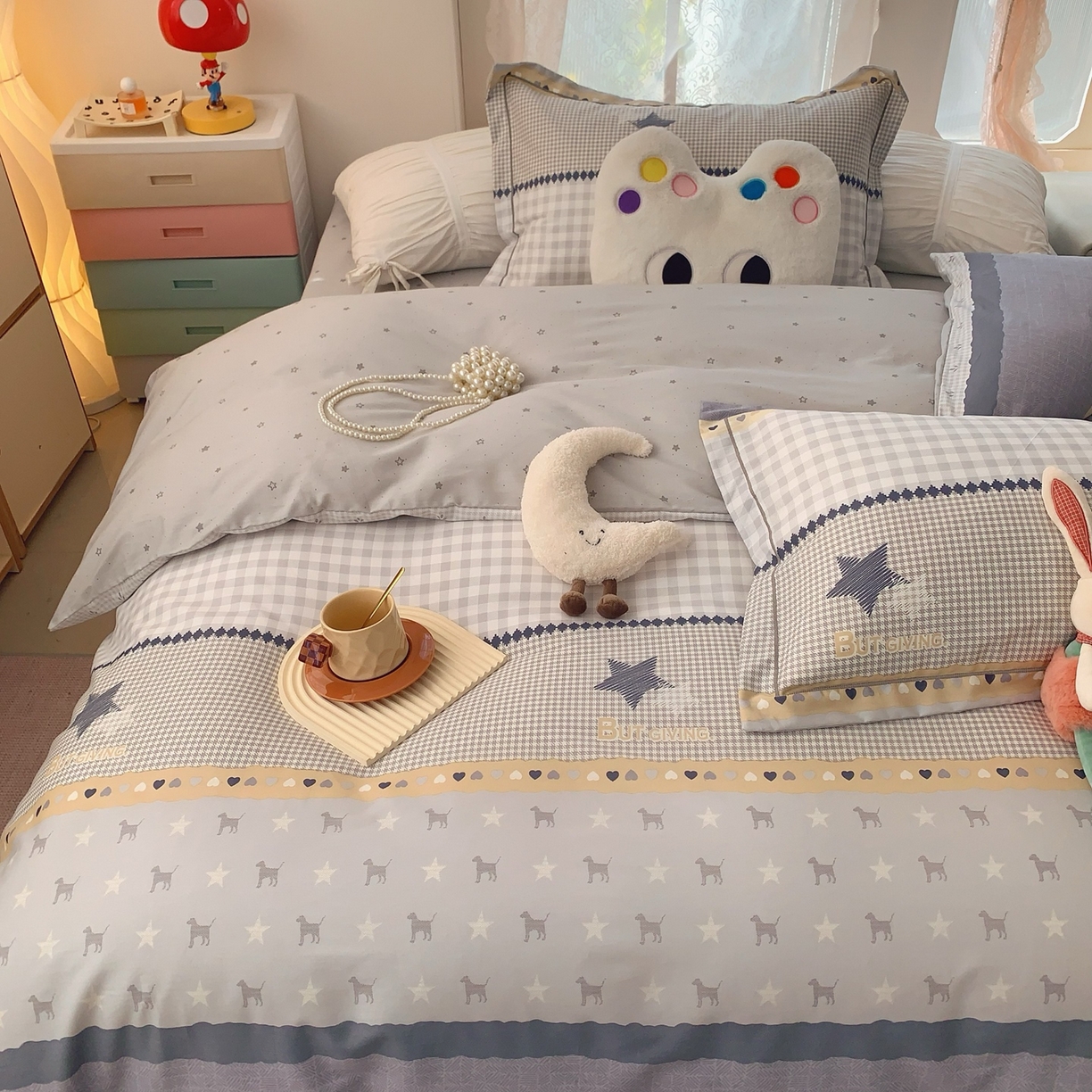 91家纺网 家纺一手货源 找家纺 奈萝家纺 2025新款全棉纯棉小清新印花四件套-第一波 星空物语