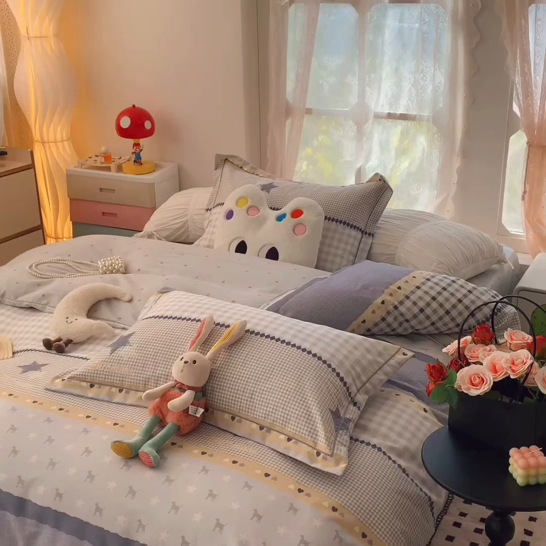 91家纺网 家纺一手货源 找家纺 奈萝家纺 2025新款全棉纯棉小清新印花四件套-第一波 星空物语