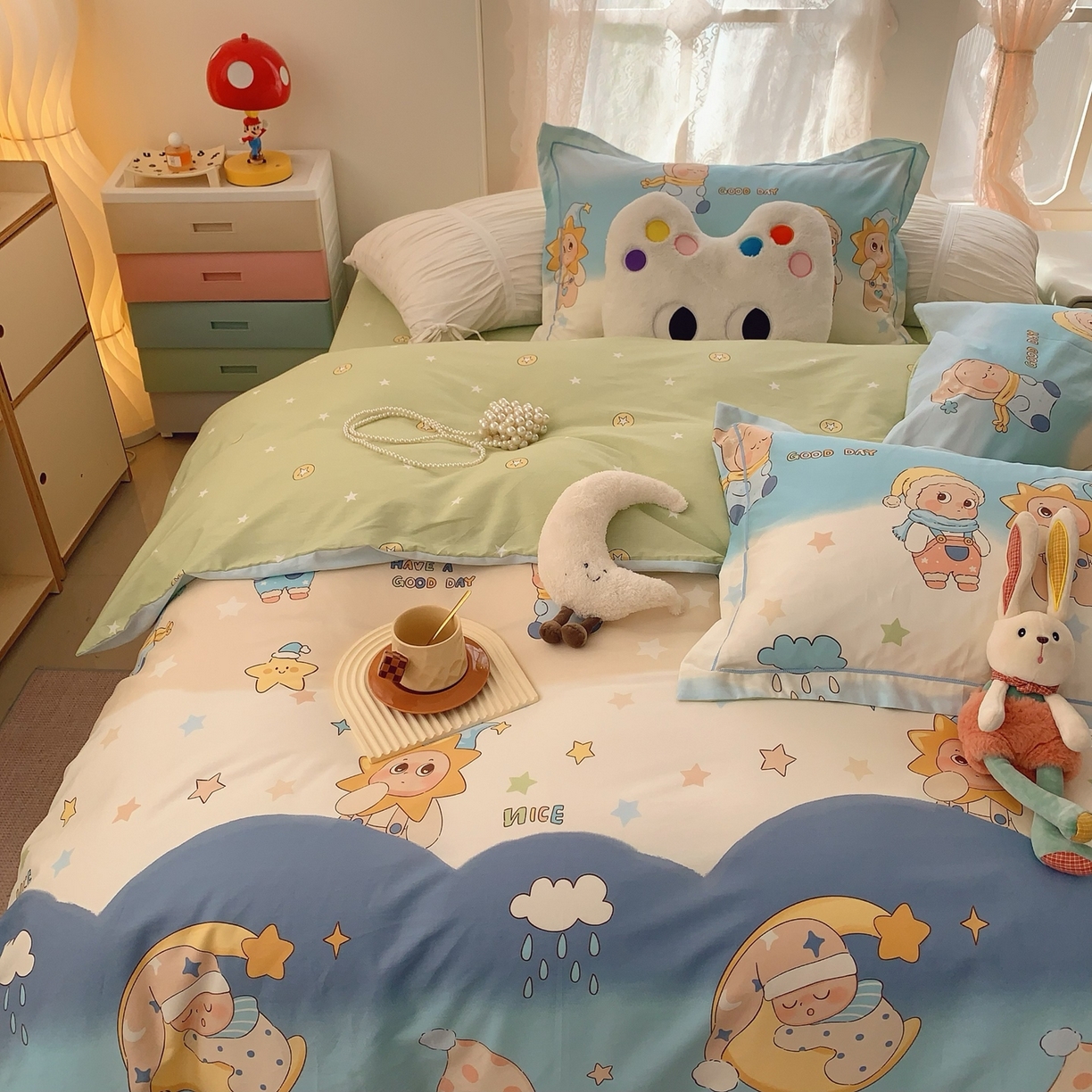 91家纺网 家纺一手货源 找家纺 奈萝家纺 2025新款全棉纯棉小清新印花四件套-第一波 星月宝贝