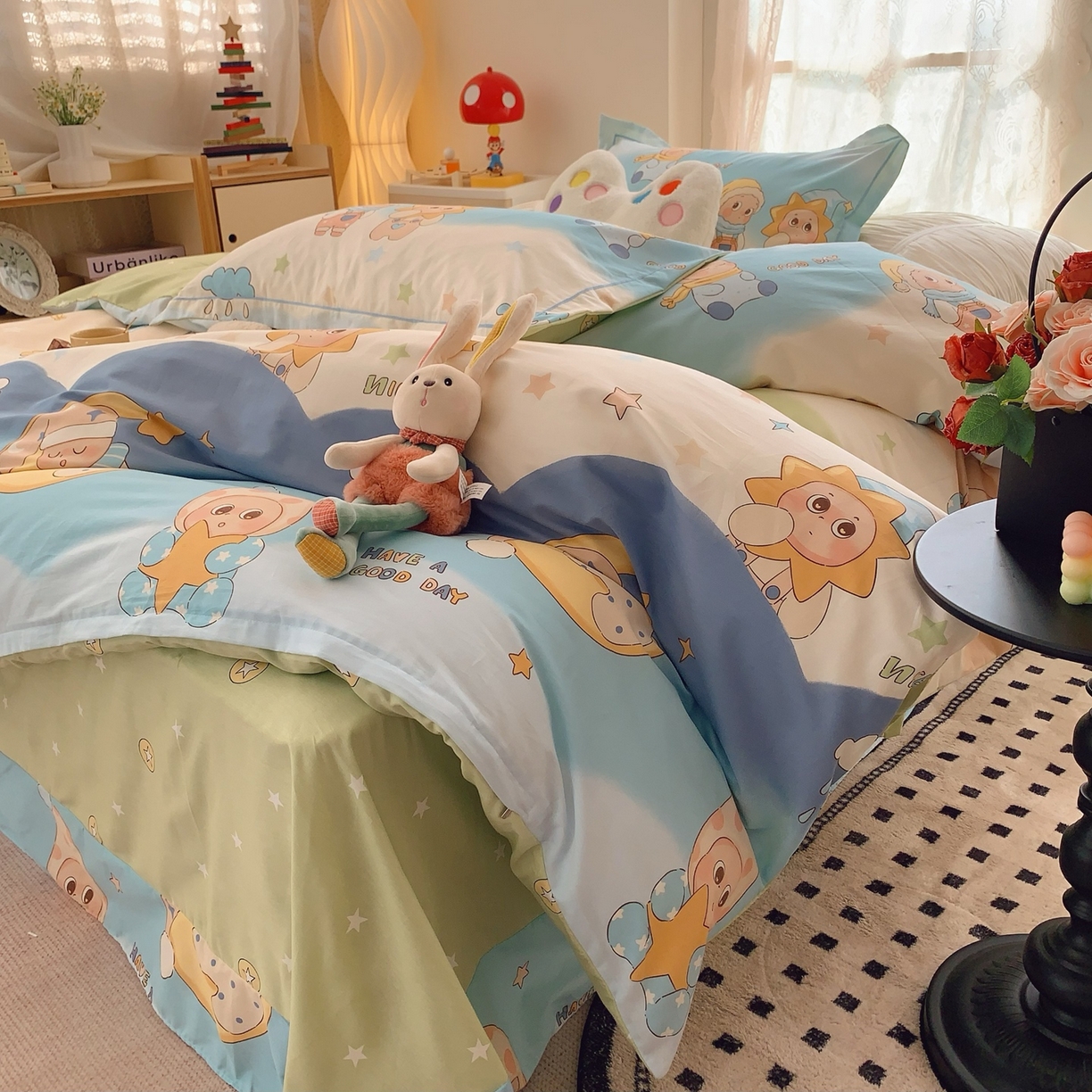 91家纺网 家纺一手货源 找家纺 奈萝家纺 2025新款全棉纯棉小清新印花四件套-第一波 星月宝贝