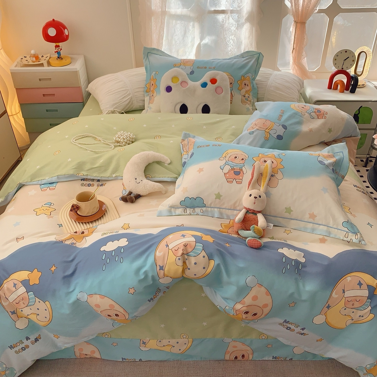 91家纺网 家纺一手货源 找家纺 奈萝家纺 2025新款全棉纯棉小清新印花四件套-第一波 星月宝贝