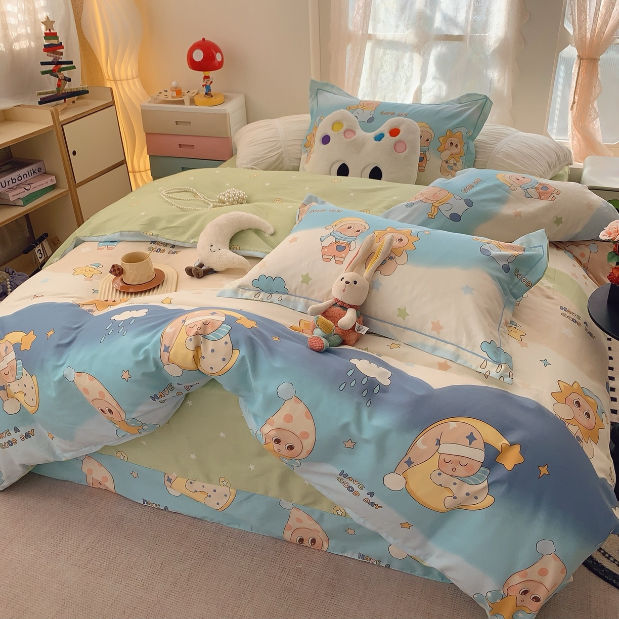 91家纺网 家纺一手货源 找家纺 奈萝家纺 2025新款全棉纯棉小清新印花四件套-第一波 星月宝贝