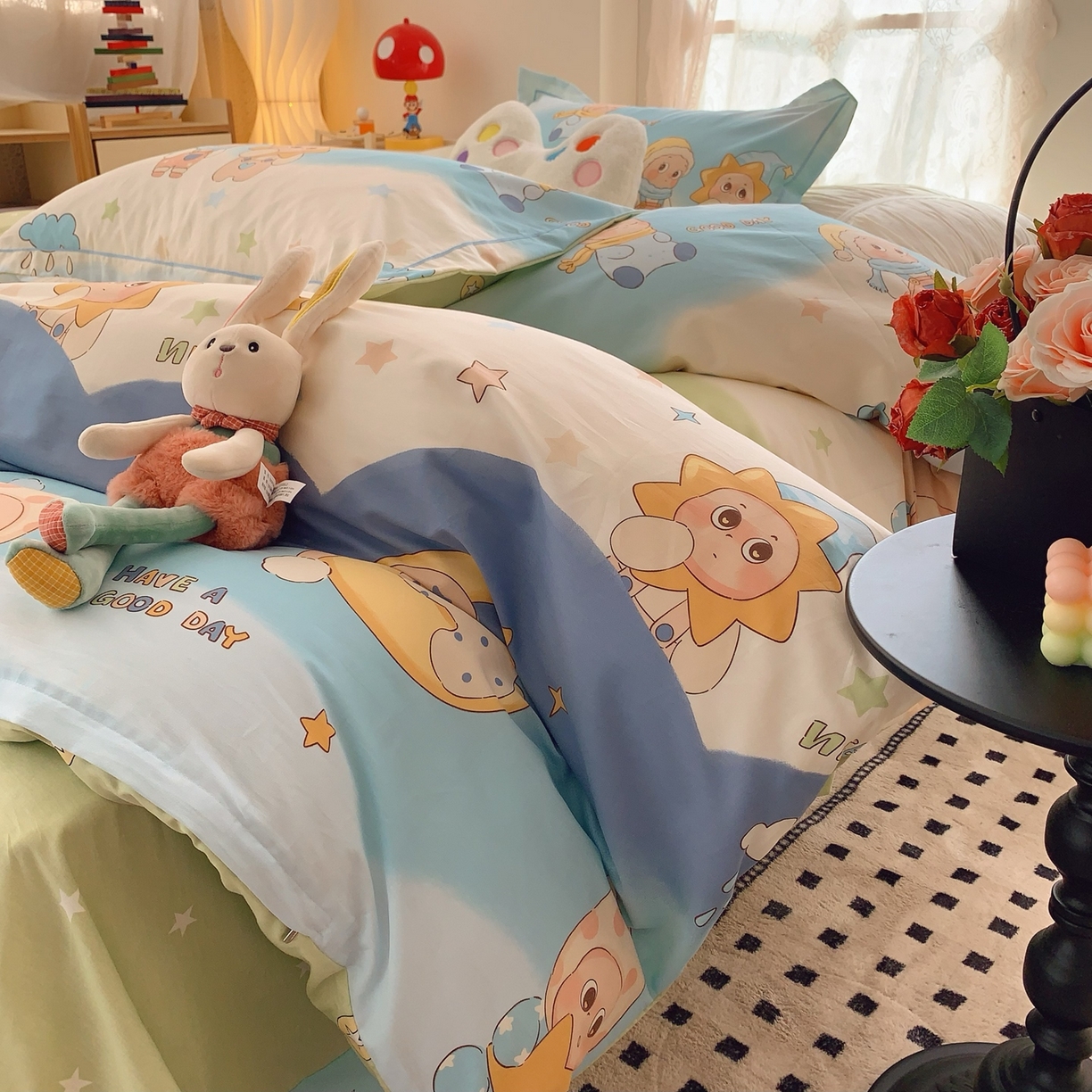 91家纺网 家纺一手货源 找家纺 奈萝家纺 2025新款全棉纯棉小清新印花四件套-第一波 星月宝贝