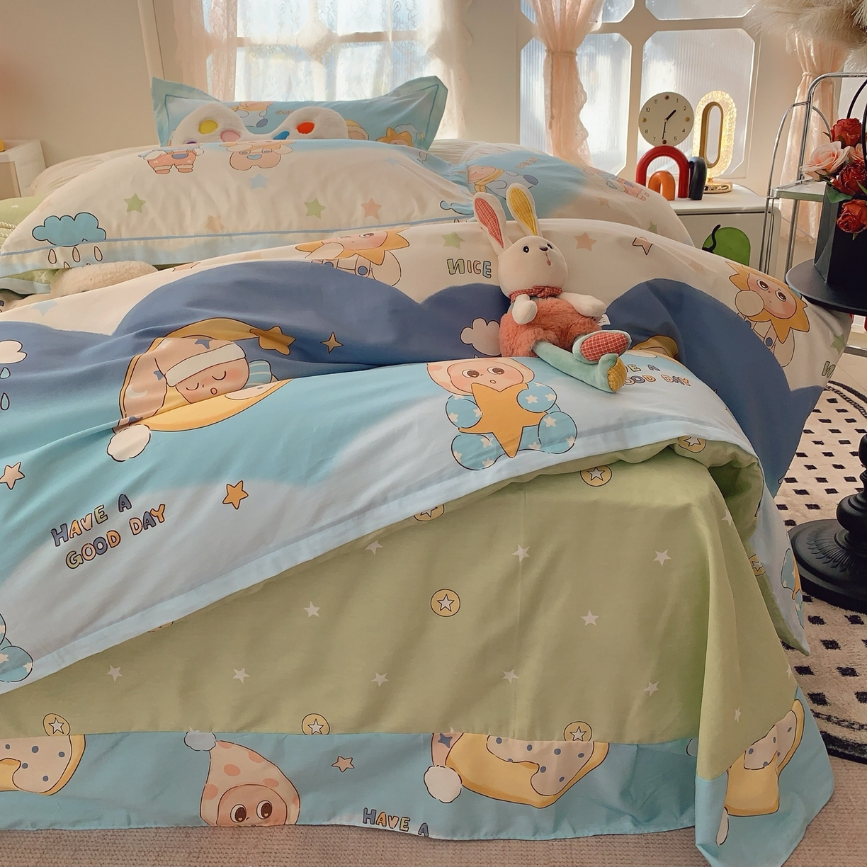 91家纺网 家纺一手货源 找家纺 奈萝家纺 2025新款全棉纯棉小清新印花四件套-第一波 星月宝贝