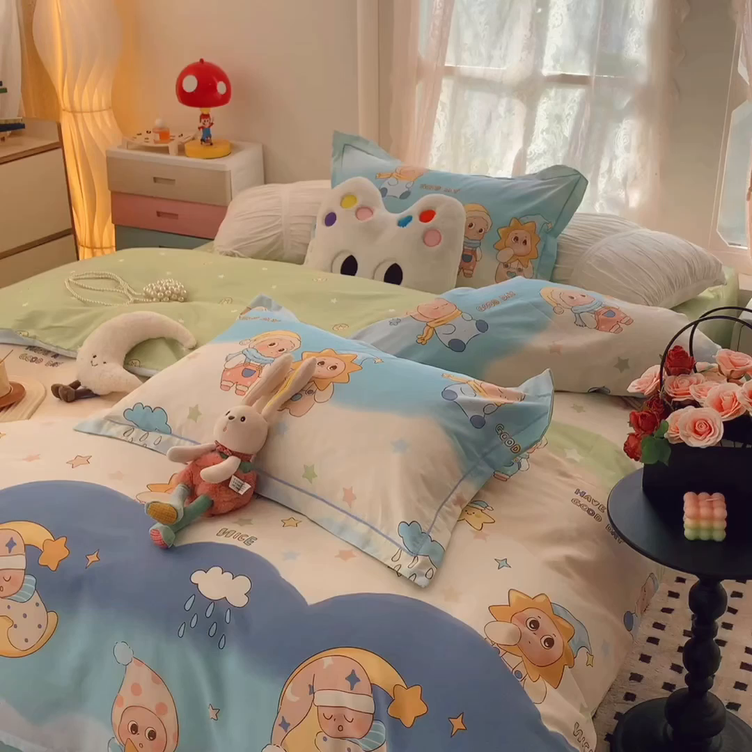 91家纺网 家纺一手货源 找家纺 奈萝家纺 2025新款全棉纯棉小清新印花四件套-第一波 星月宝贝