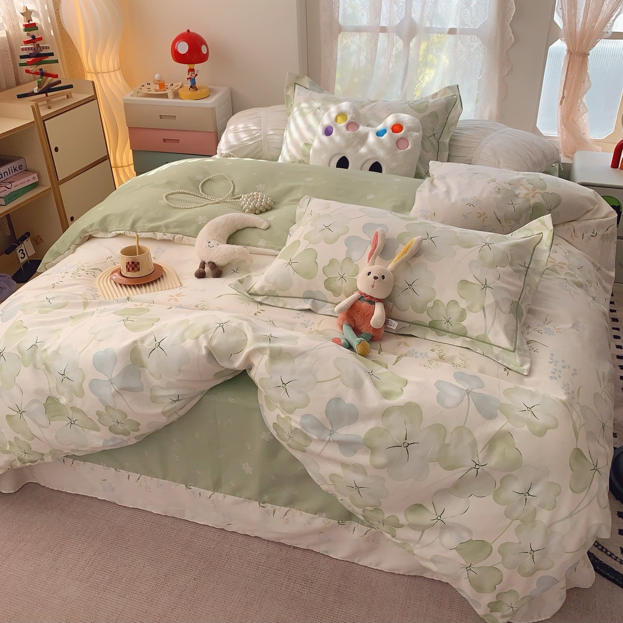 91家纺网 家纺一手货源 找家纺 奈萝家纺 2025新款全棉纯棉小清新印花四件套-第一波 幸运草