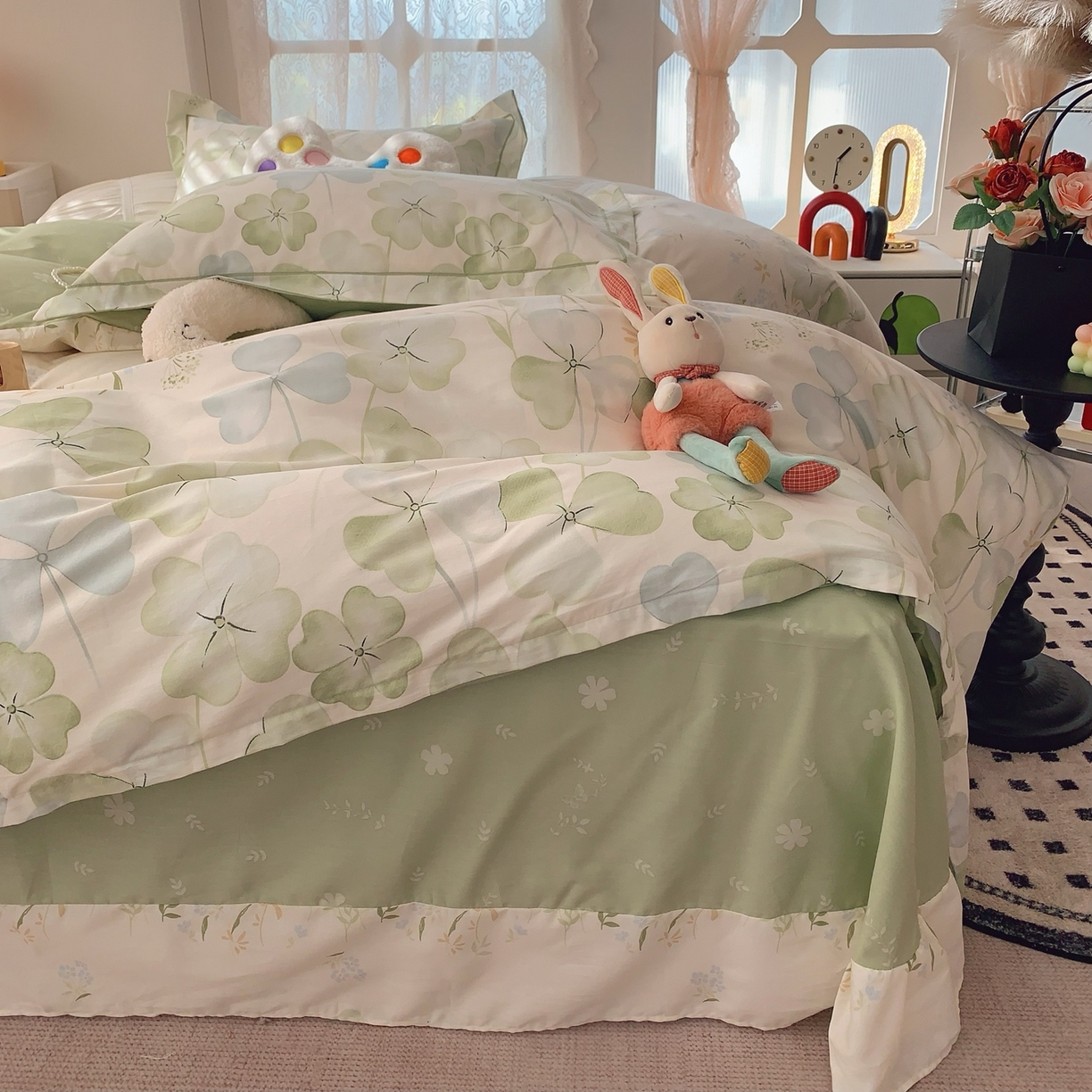 91家纺网 家纺一手货源 找家纺 奈萝家纺 2025新款全棉纯棉小清新印花四件套-第一波 幸运草