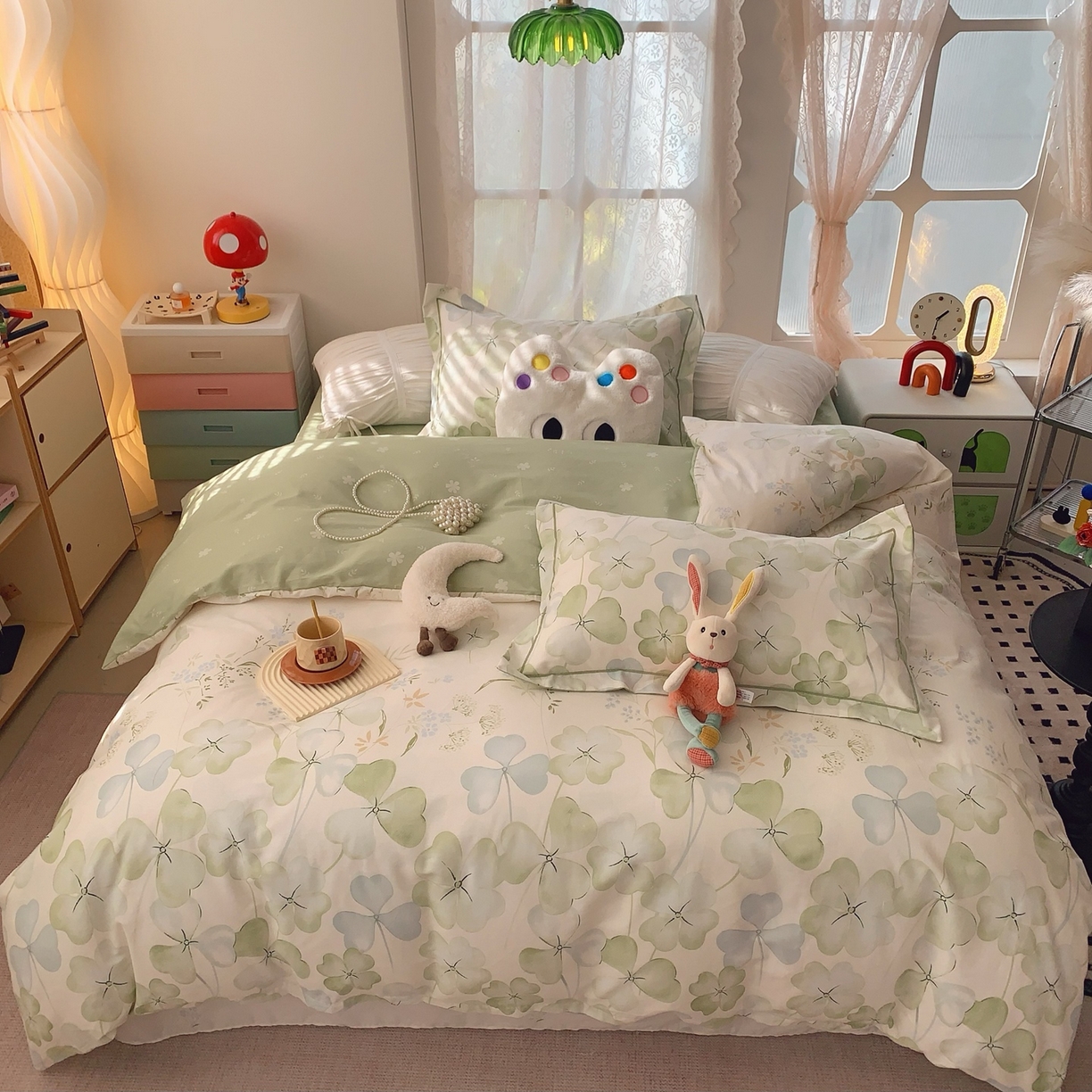 91家纺网 家纺一手货源 找家纺 奈萝家纺 2025新款全棉纯棉小清新印花四件套-第一波 幸运草