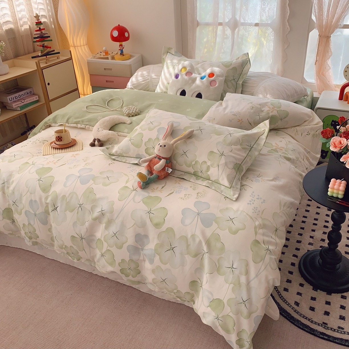 91家纺网 家纺一手货源 找家纺 奈萝家纺 2025新款全棉纯棉小清新印花四件套-第一波 幸运草