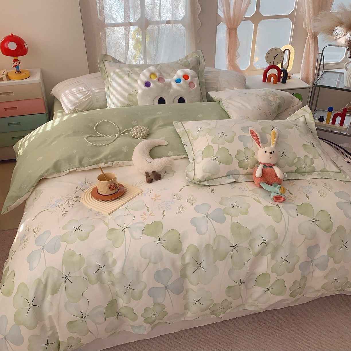 91家纺网 家纺一手货源 找家纺 奈萝家纺 2025新款全棉纯棉小清新印花四件套-第一波 幸运草