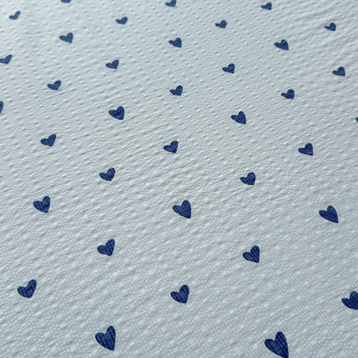 91家纺网 家纺一手货源 找家纺 梵朴 2026新款A类泡芙棉云感木棉邹邹纱双层纱床笠三件套 蓝调爱心