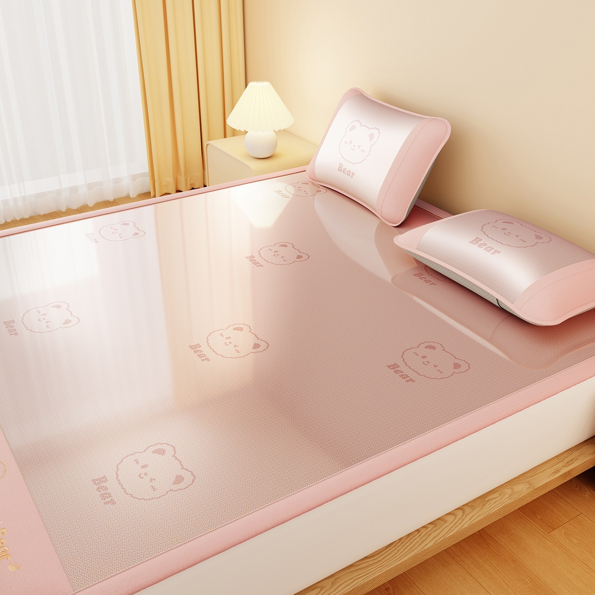 91家纺网 家纺一手货源 找家纺 女子家纺 2026新款水洗冰藤床席款床笠款凉席-快乐熊 快乐熊-优雅粉