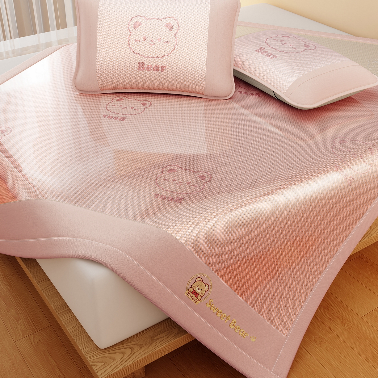 91家纺网 家纺一手货源 找家纺 女子家纺 2026新款水洗冰藤床席款床笠款凉席-快乐熊 快乐熊-优雅粉