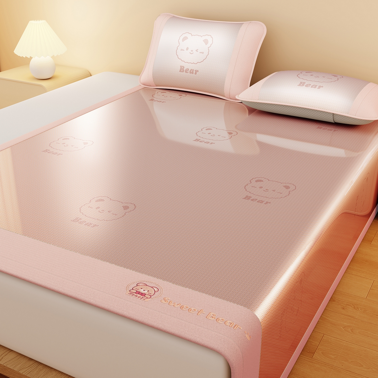 91家纺网 家纺一手货源 找家纺 女子家纺 2026新款水洗冰藤床席款床笠款凉席-快乐熊 快乐熊-优雅粉