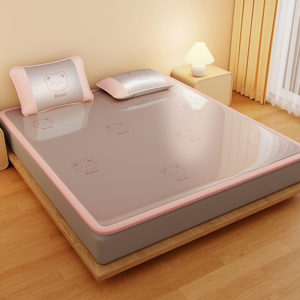 91家纺网 家纺一手货源 找家纺 女子家纺 2026新款水洗冰藤床席款床笠款凉席-快乐熊 快乐熊-优雅粉