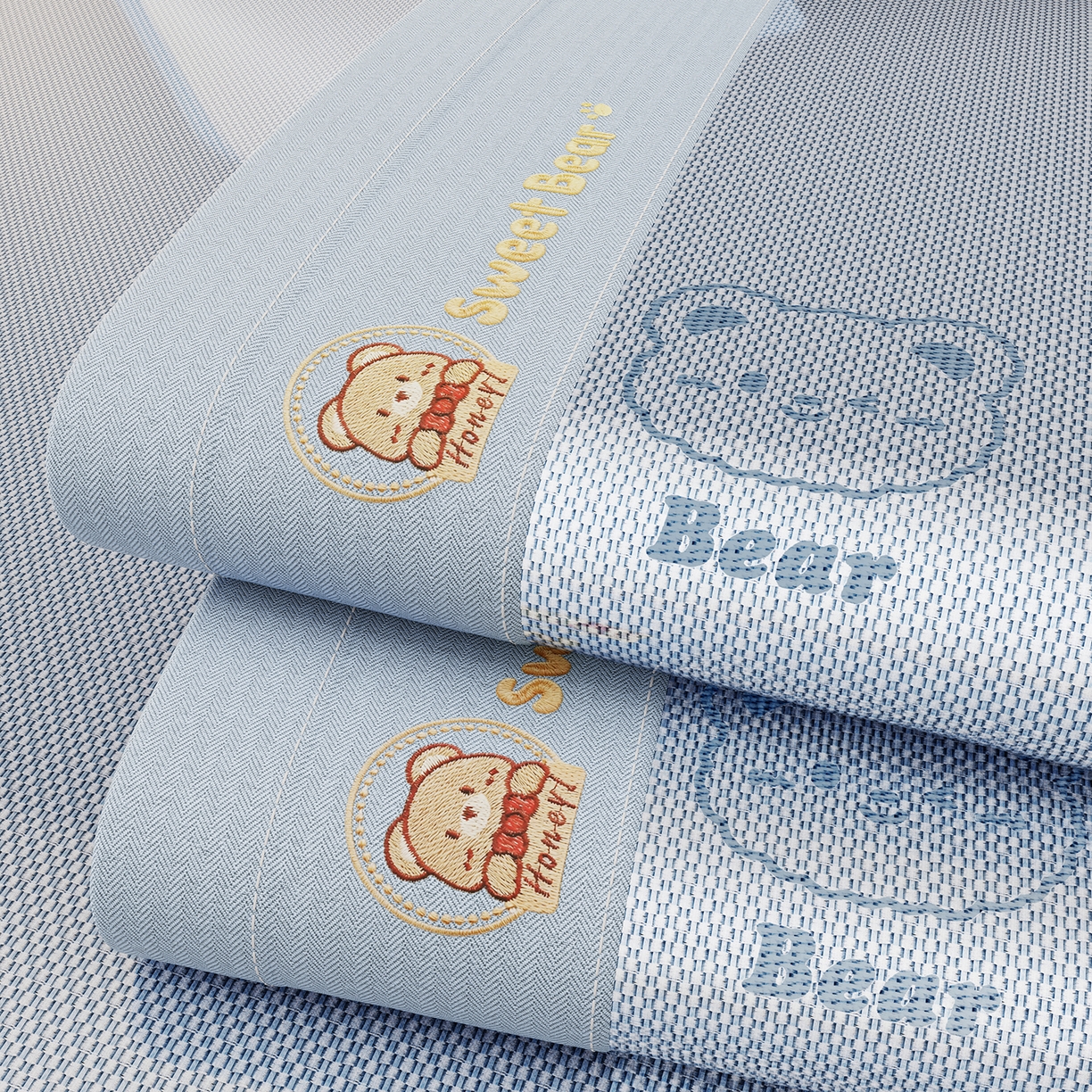 91家纺网 家纺一手货源 找家纺 女子家纺 2026新款水洗冰藤床席款床笠款凉席-快乐熊 快乐熊-天空蓝