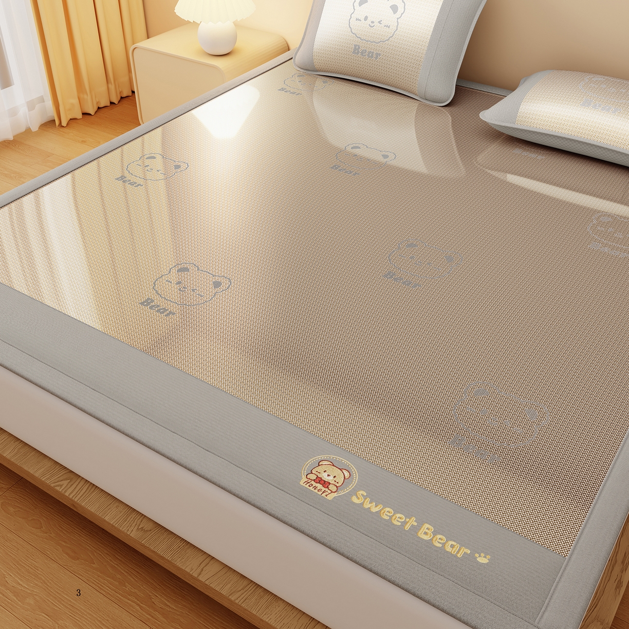 91家纺网 家纺一手货源 找家纺 女子家纺 2026新款水洗冰藤床席款床笠款凉席-快乐熊 快乐熊-香槟金