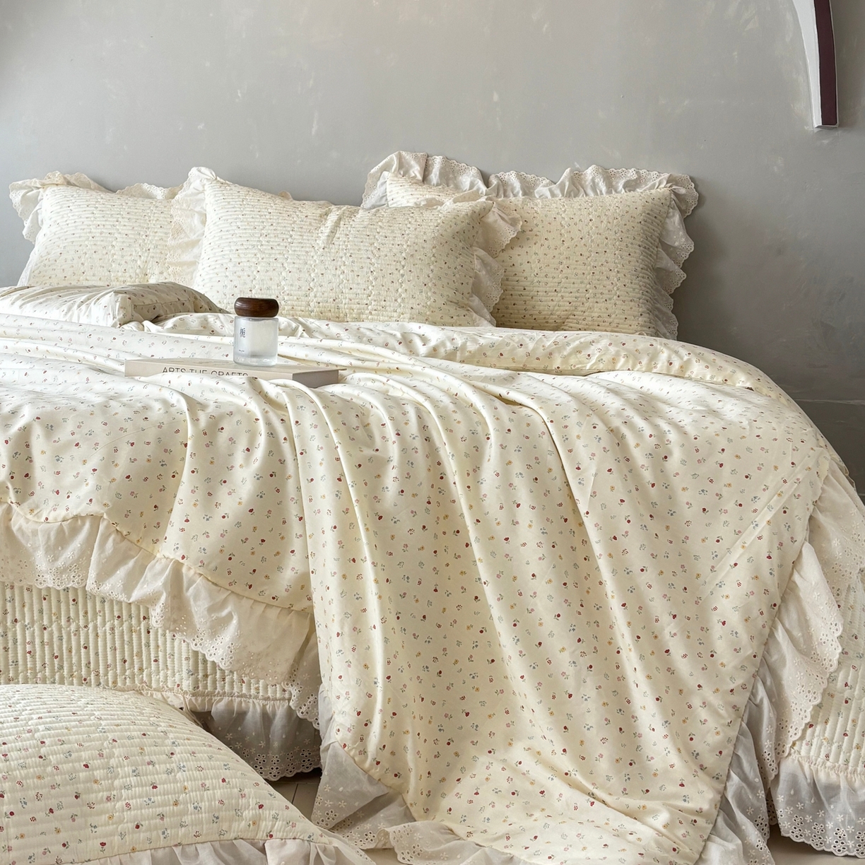 91家纺网 家纺一手货源 找家纺 （总）满座家居 2026新款法式纯棉花边全棉床盖四件套小碎花田园风