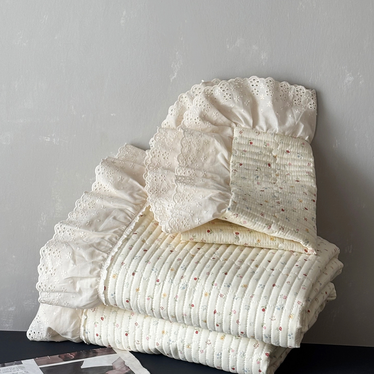 91家纺网 家纺一手货源 找家纺 （总）满座家居 2026新款法式纯棉花边全棉床盖四件套小碎花田园风