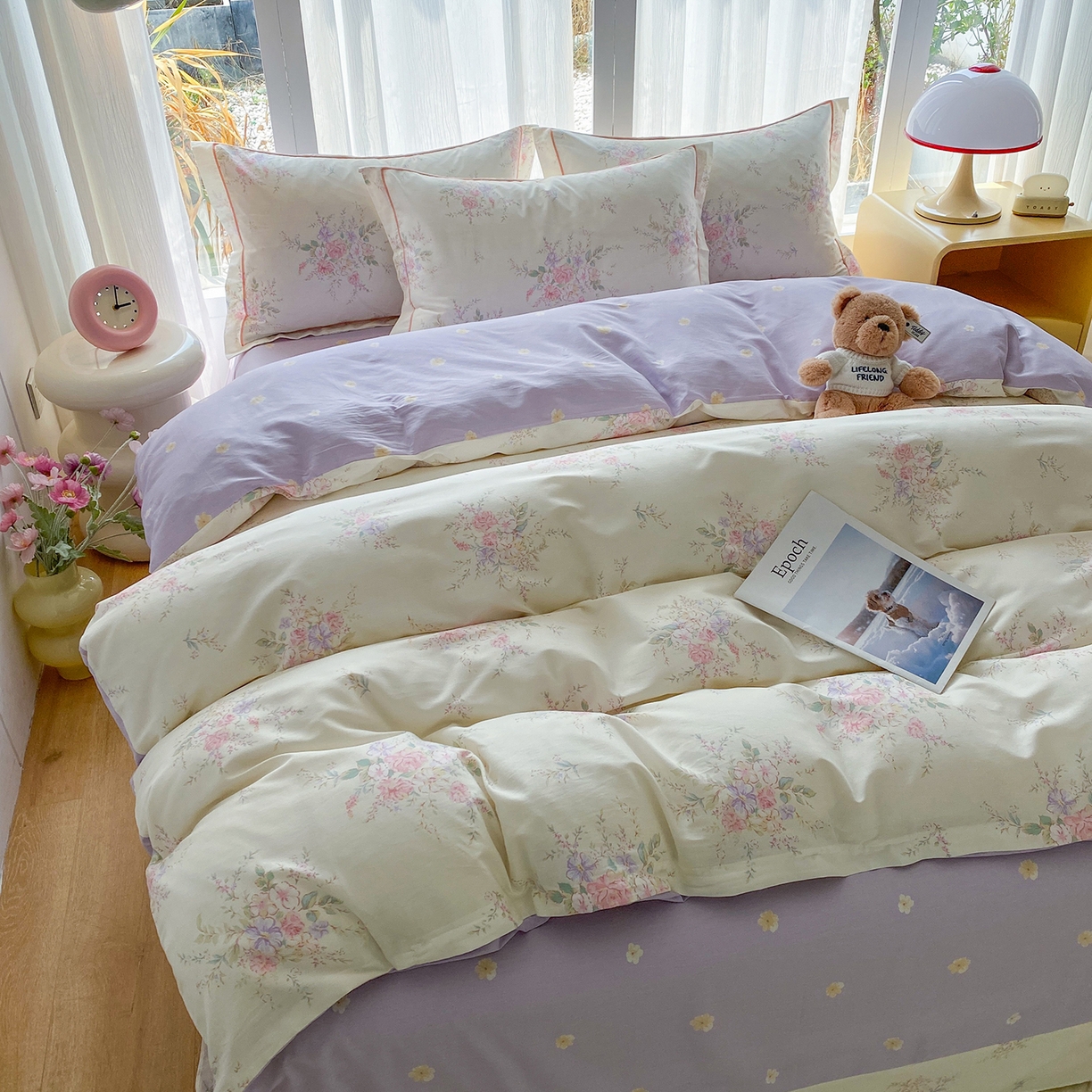 91家纺网 家纺一手货源 找家纺 钰锦铂2026新款直播爆款全棉四件套13070吊边床单一字绣印花纯棉三件套四件套 江南小调-米