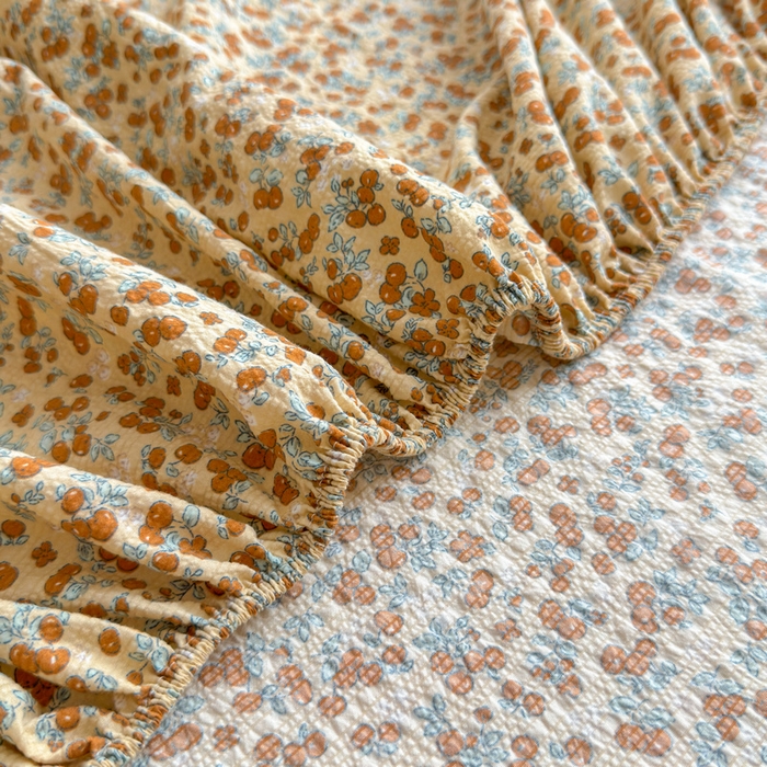 91家纺网 家纺一手货源 找家纺 梵朴 2026新款A类泡芙棉云感木棉邹邹纱双层纱床笠三件套 暖檣枝