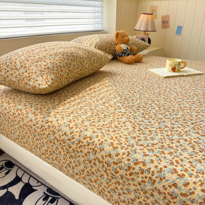 91家纺网 家纺一手货源 找家纺 梵朴 2026新款A类泡芙棉云感木棉邹邹纱双层纱床笠三件套 暖檣枝