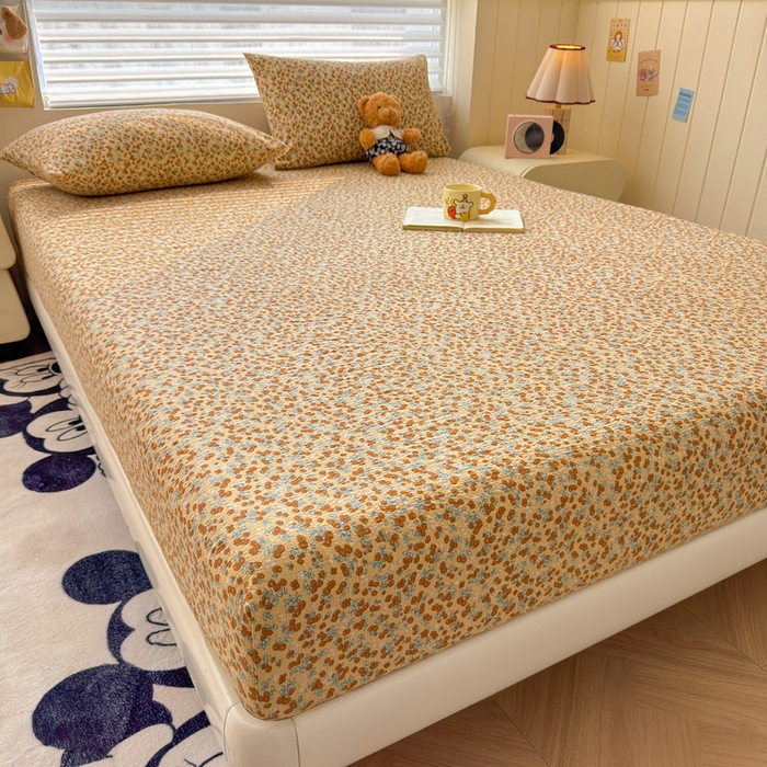 91家纺网 家纺一手货源 找家纺 梵朴 2026新款A类泡芙棉云感木棉邹邹纱双层纱床笠三件套 暖檣枝