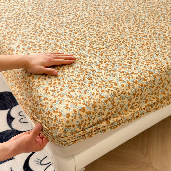 91家纺网 家纺一手货源 找家纺 梵朴 2026新款A类泡芙棉云感木棉邹邹纱双层纱床笠三件套 暖檣枝