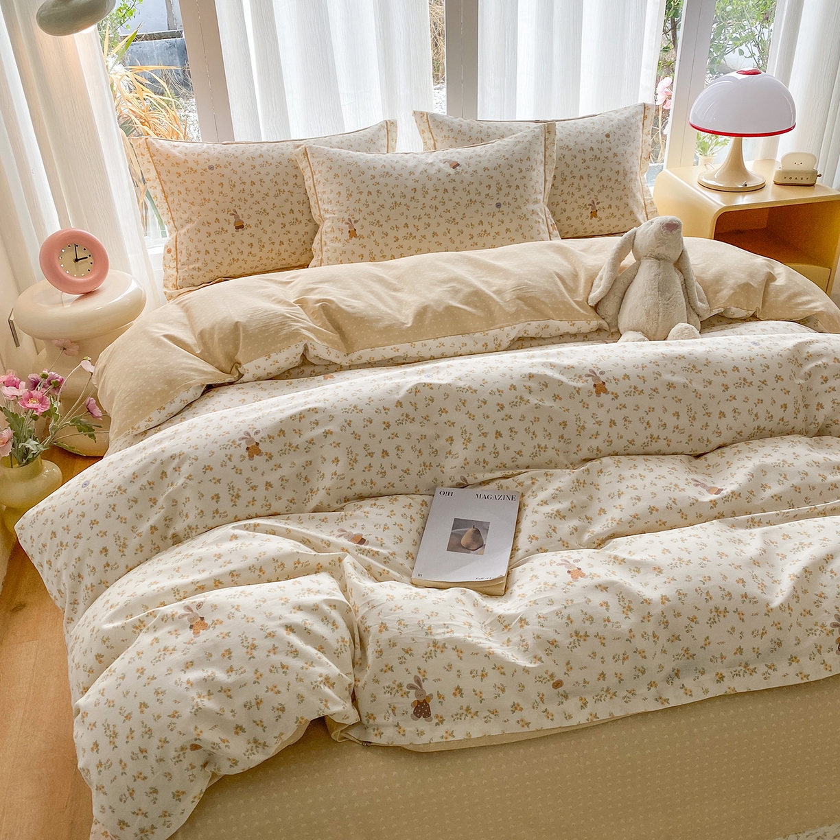 91家纺网 家纺一手货源 找家纺 钰锦铂2026新款直播爆款全棉四件套13070吊边床单一字绣印花纯棉三件套四件套 兔兔-咖