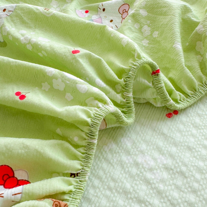 91家纺网 家纺一手货源 找家纺 梵朴 2026新款A类泡芙棉云感木棉邹邹纱双层纱床笠三件套 泡芙KT-绿