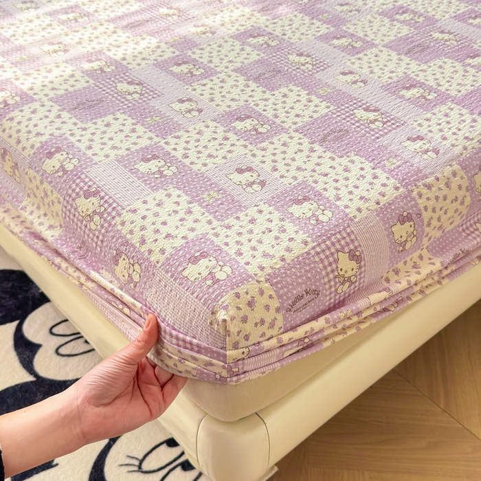 91家纺网 家纺一手货源 找家纺 梵朴 2026新款A类泡芙棉云感木棉邹邹纱双层纱床笠三件套 泡芙KT-紫