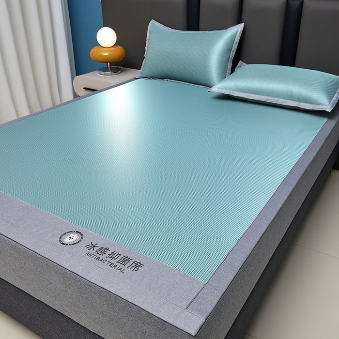 铺尚美家纺 2026 新款A类复合加厚三明治抗菌碳光冰丝席子凉席三件套 抗菌碳光水丝席床单款-水绿