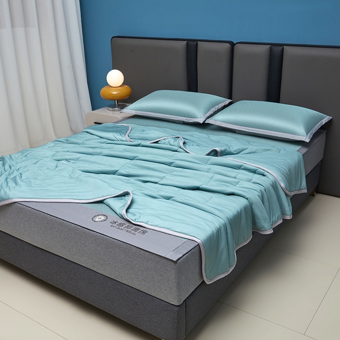 91家纺网 家纺一手货源 找家纺 铺尚美家纺 2026 新款A类复合加厚三明治抗菌碳光冰丝席子凉席三件套 抗菌碳光水丝席床单款-水绿