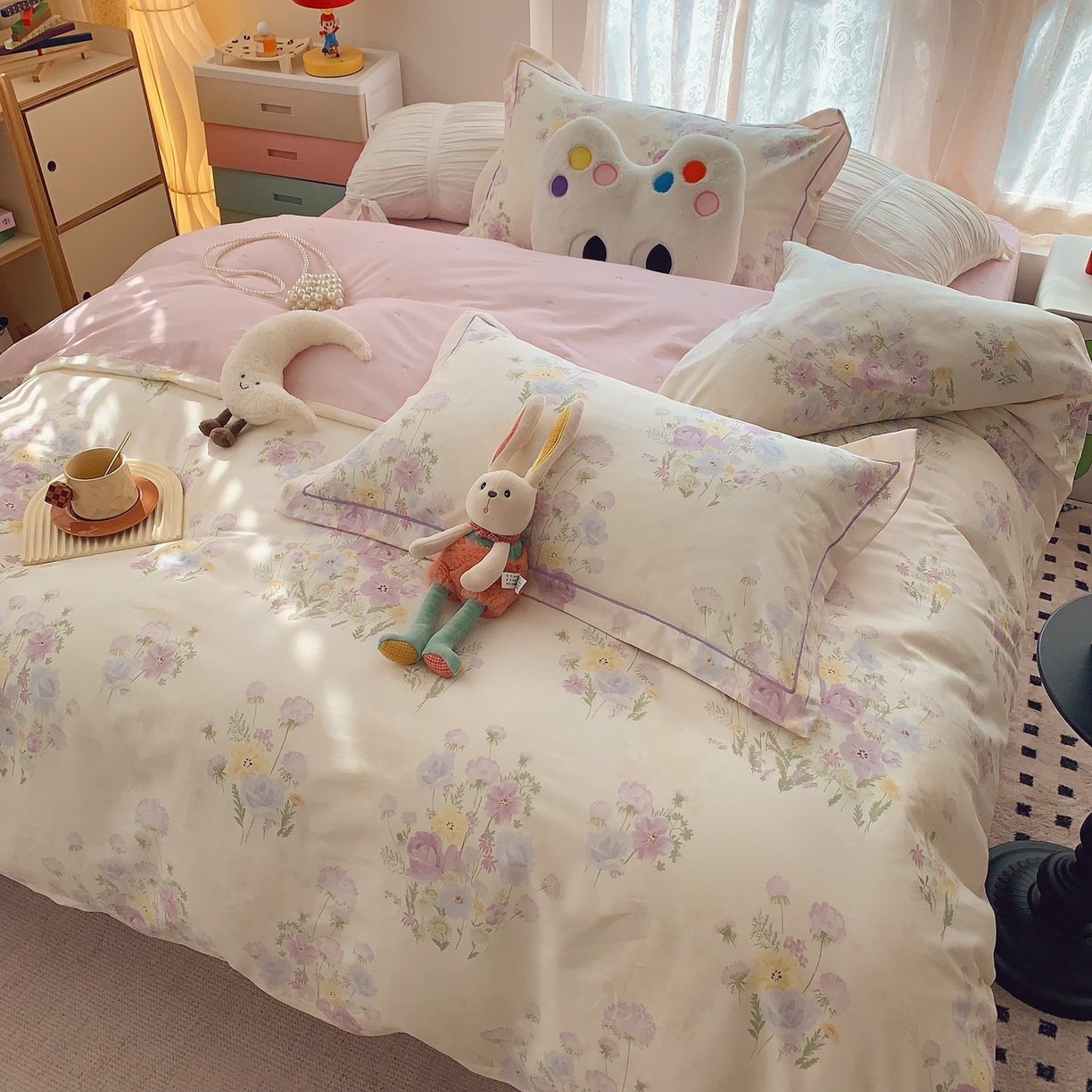 91家纺网 家纺一手货源 找家纺 奈萝家纺 2025新款全棉纯棉小清新印花四件套-第二波 紫月岛