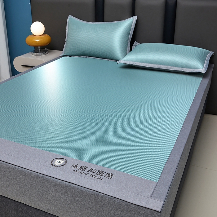 91家纺网 家纺一手货源 找家纺 铺尚美家纺 2026 新款A类复合加厚三明治抗菌碳光冰丝席子凉席三件套 抗菌碳光水丝席床单款-水绿
