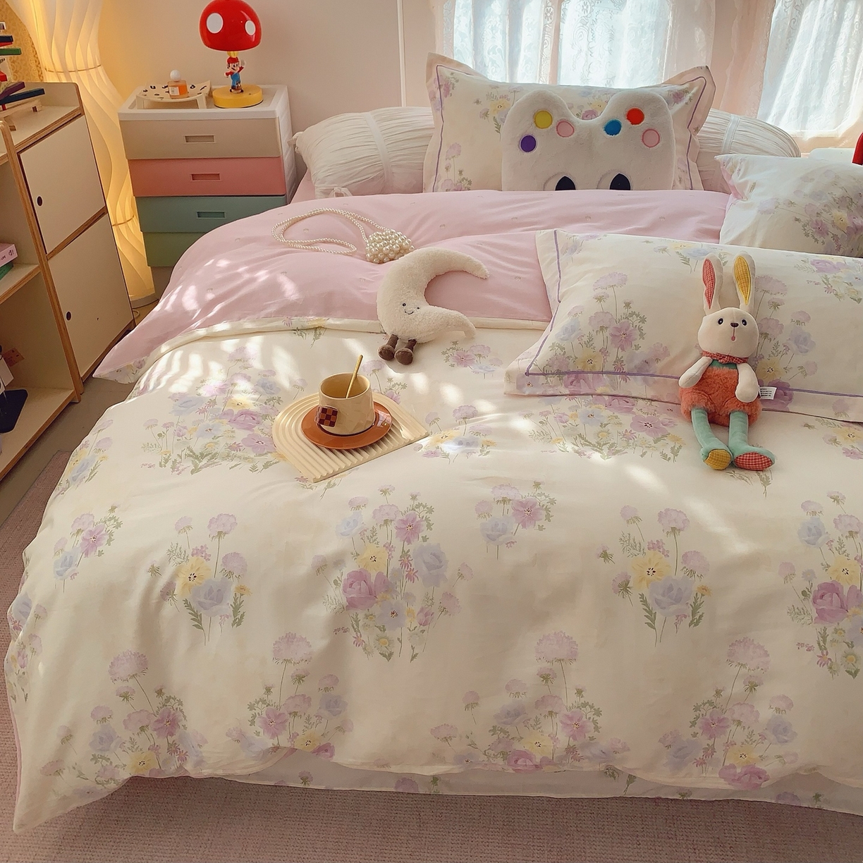 91家纺网 家纺一手货源 找家纺 奈萝家纺 2025新款全棉纯棉小清新印花四件套-第二波 紫月岛