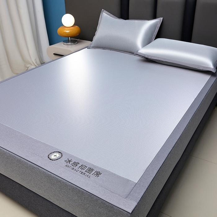 铺尚美家纺 2026 新款A类复合加厚三明治抗菌碳光冰丝席子凉席三件套 抗菌碳光水丝席床单款-绅士灰