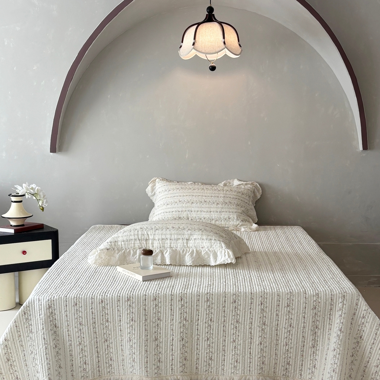 91家纺网 家纺一手货源 找家纺 满座家居 2026新款法式纯棉花边全棉床盖四件套小碎花田园风 奶油泡芙