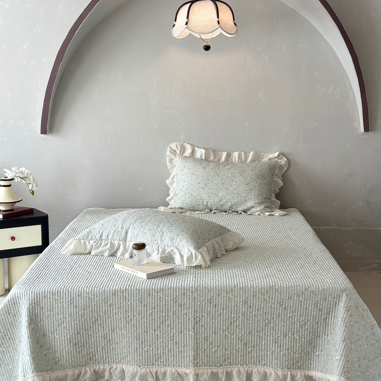 91家纺网 家纺一手货源 找家纺 满座家居 2026新款法式纯棉花边全棉床盖四件套小碎花田园风 幻境