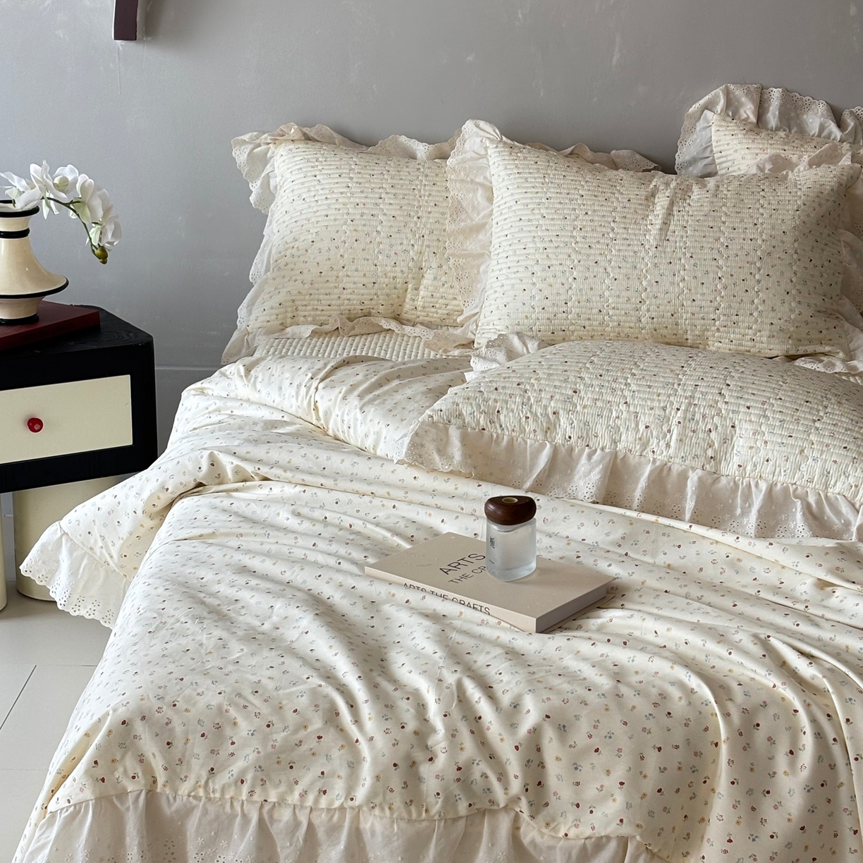 91家纺网 家纺一手货源 找家纺 满座家居 2026新款法式纯棉花边全棉床盖四件套小碎花田园风 洛可可