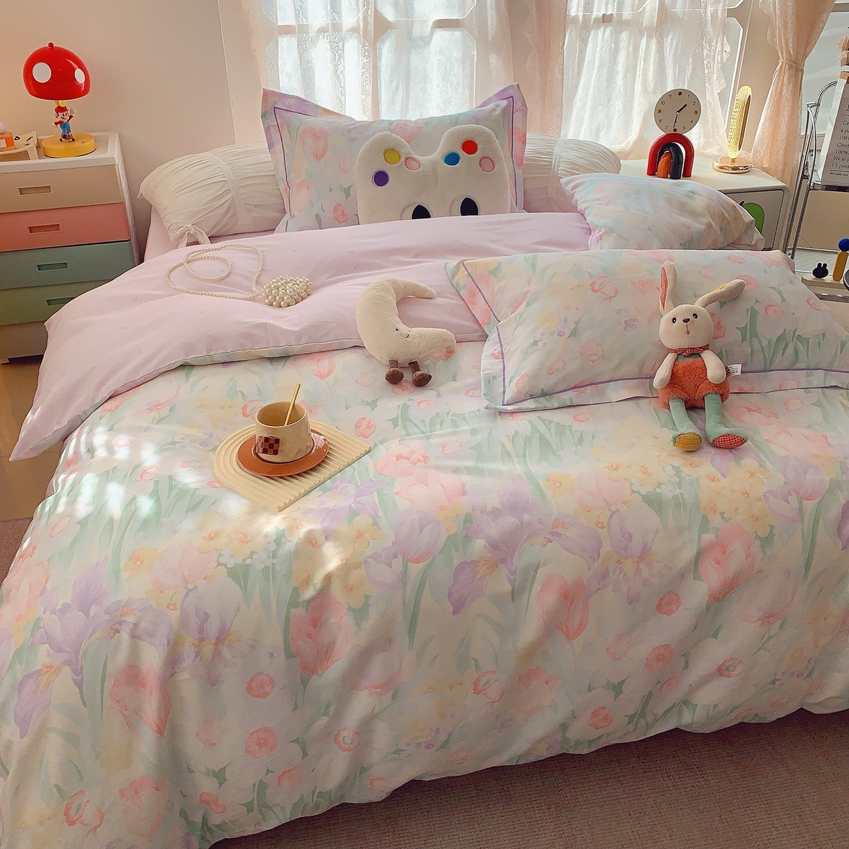 91家纺网 家纺一手货源 找家纺 奈萝家纺 2025新款全棉纯棉小清新印花四件套-第二波 星河恋