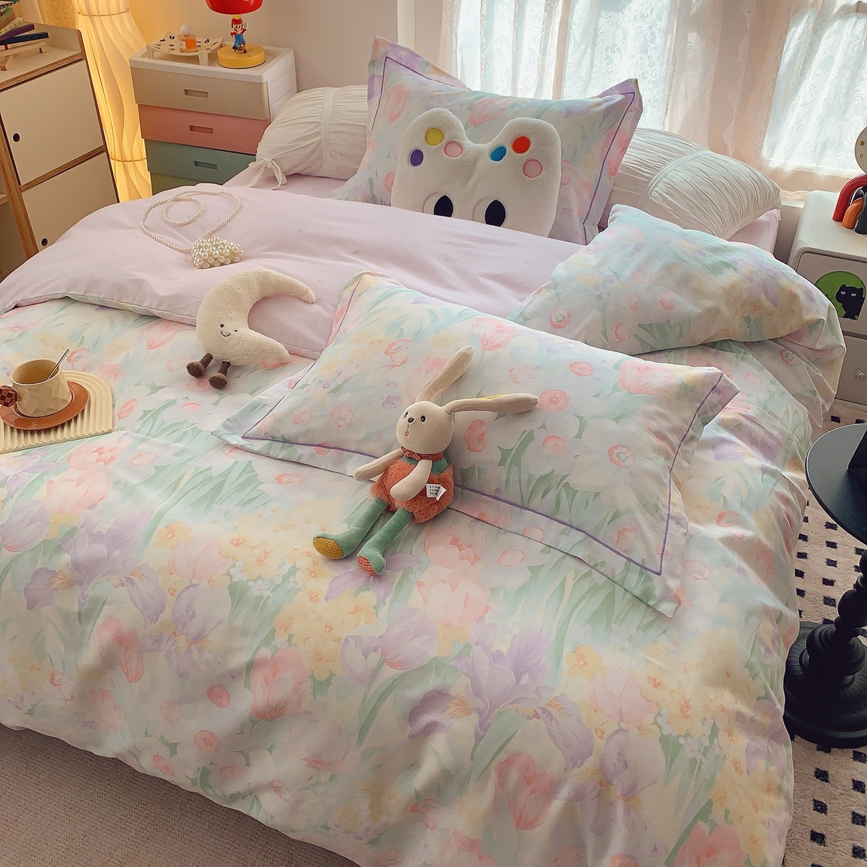 91家纺网 家纺一手货源 找家纺 奈萝家纺 2025新款全棉纯棉小清新印花四件套-第二波 星河恋