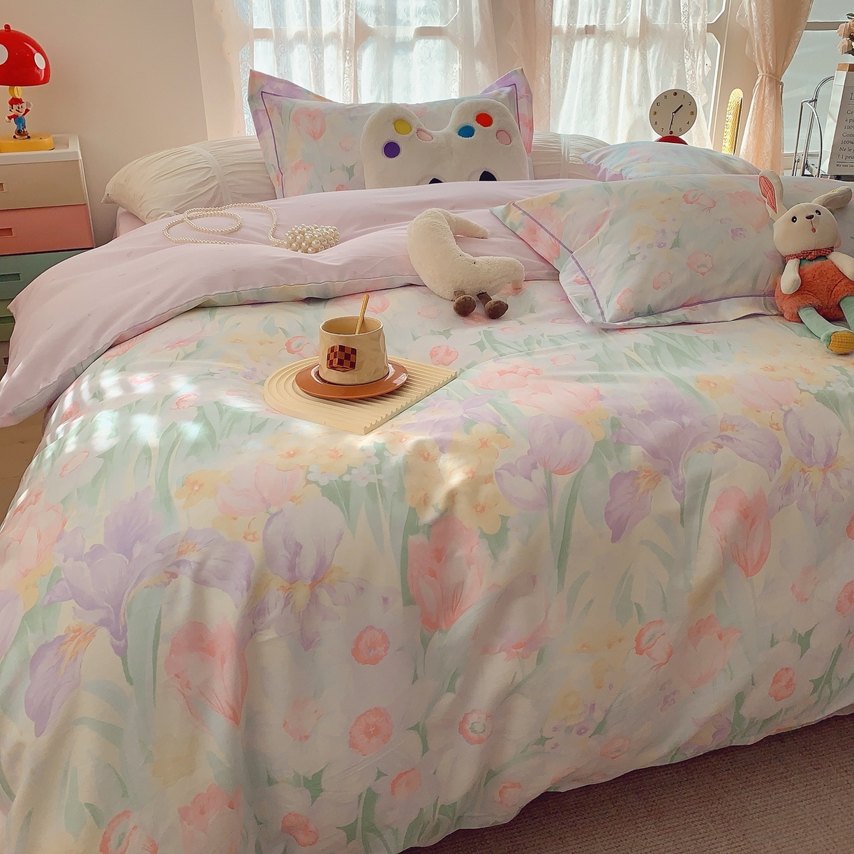 91家纺网 家纺一手货源 找家纺 奈萝家纺 2025新款全棉纯棉小清新印花四件套-第二波 星河恋