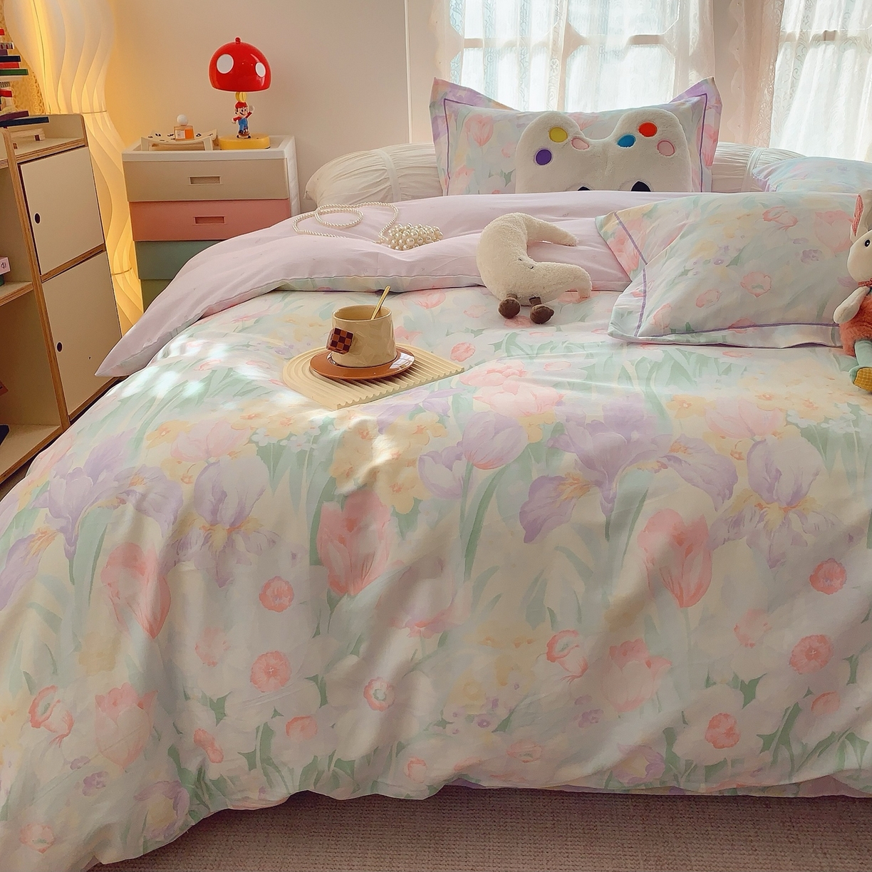 91家纺网 家纺一手货源 找家纺 奈萝家纺 2025新款全棉纯棉小清新印花四件套-第二波 星河恋