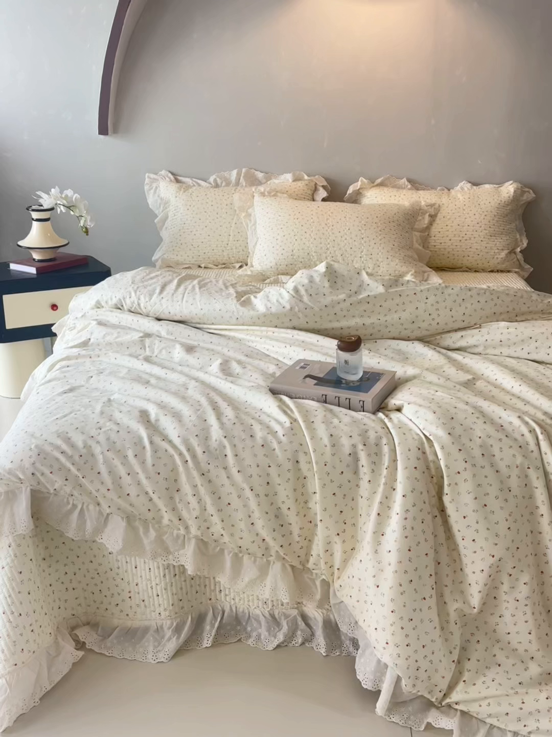 91家纺网 家纺一手货源 找家纺 满座家居 2026新款法式纯棉花边全棉床盖四件套小碎花田园风 洛可可