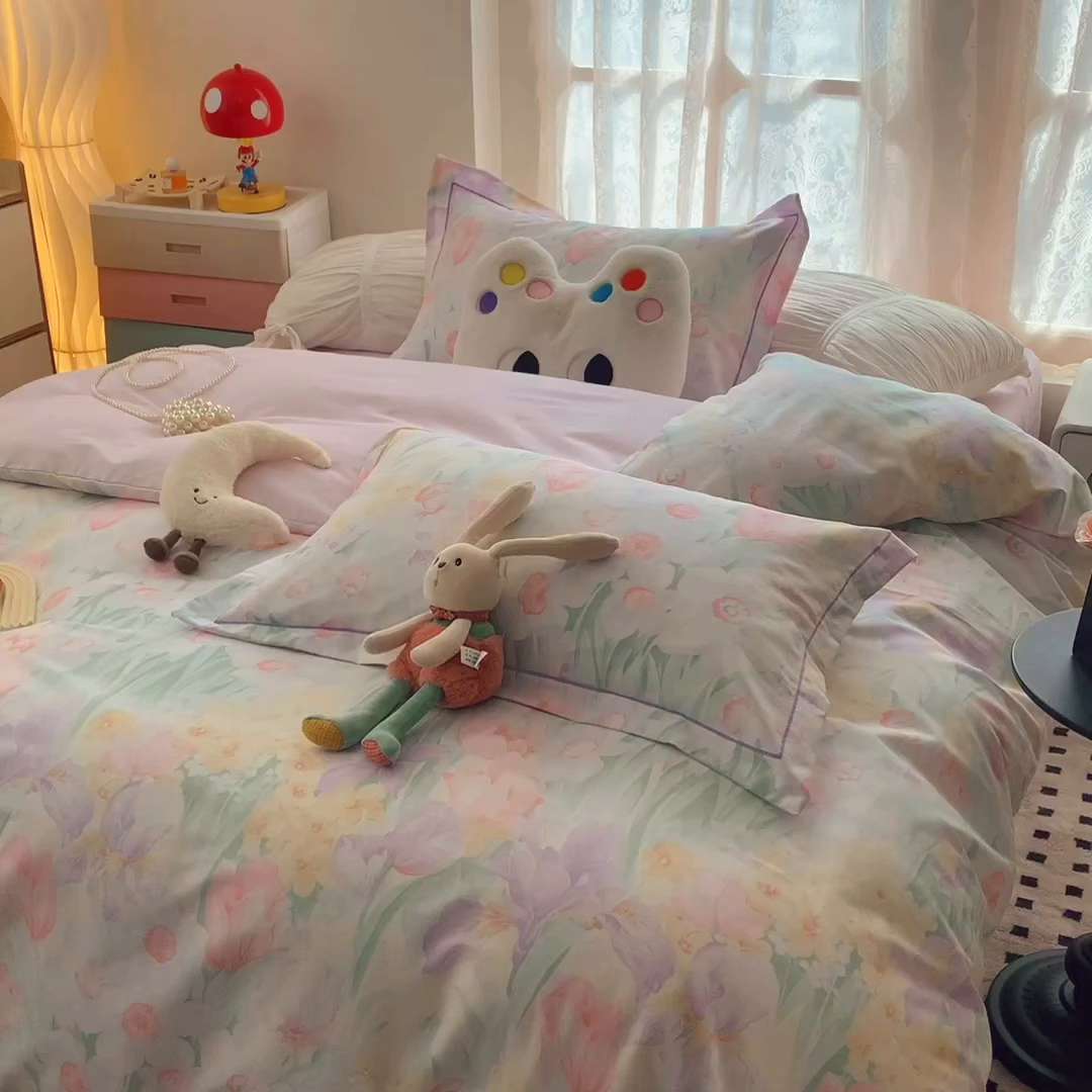 91家纺网 家纺一手货源 找家纺 奈萝家纺 2025新款全棉纯棉小清新印花四件套-第二波 星河恋