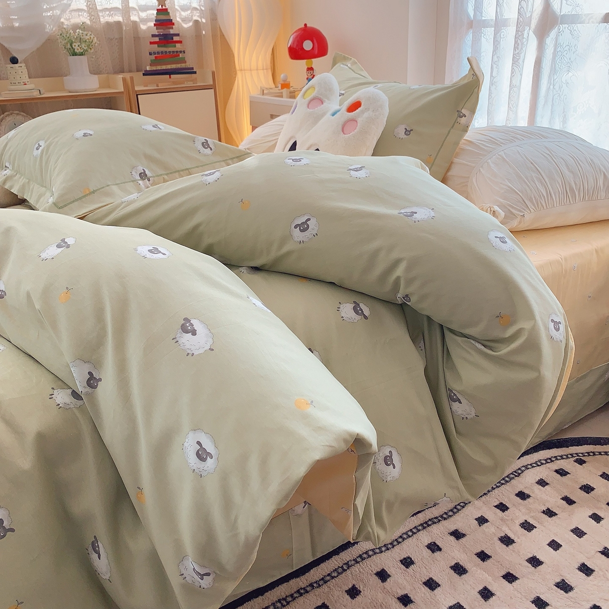 奈萝家纺 2025新款全棉纯棉小清新印花四件套-第二波 小羊肖恩